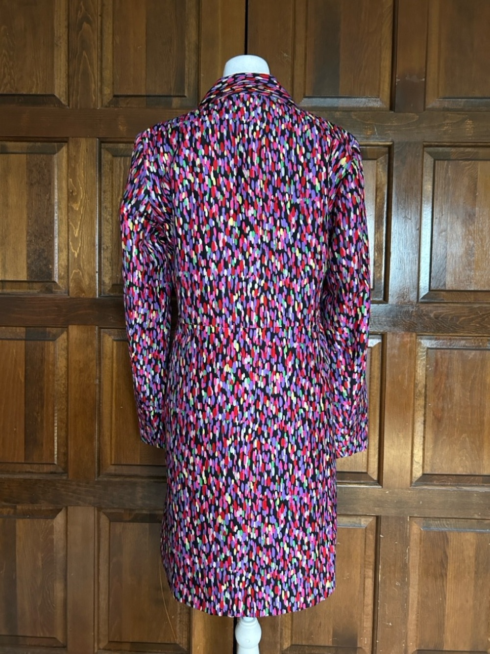 VTG Silkland 100% Silk Longline Jacket Coat Size 6 Colorful Confetti Print 90s - Picture 4 of 11
